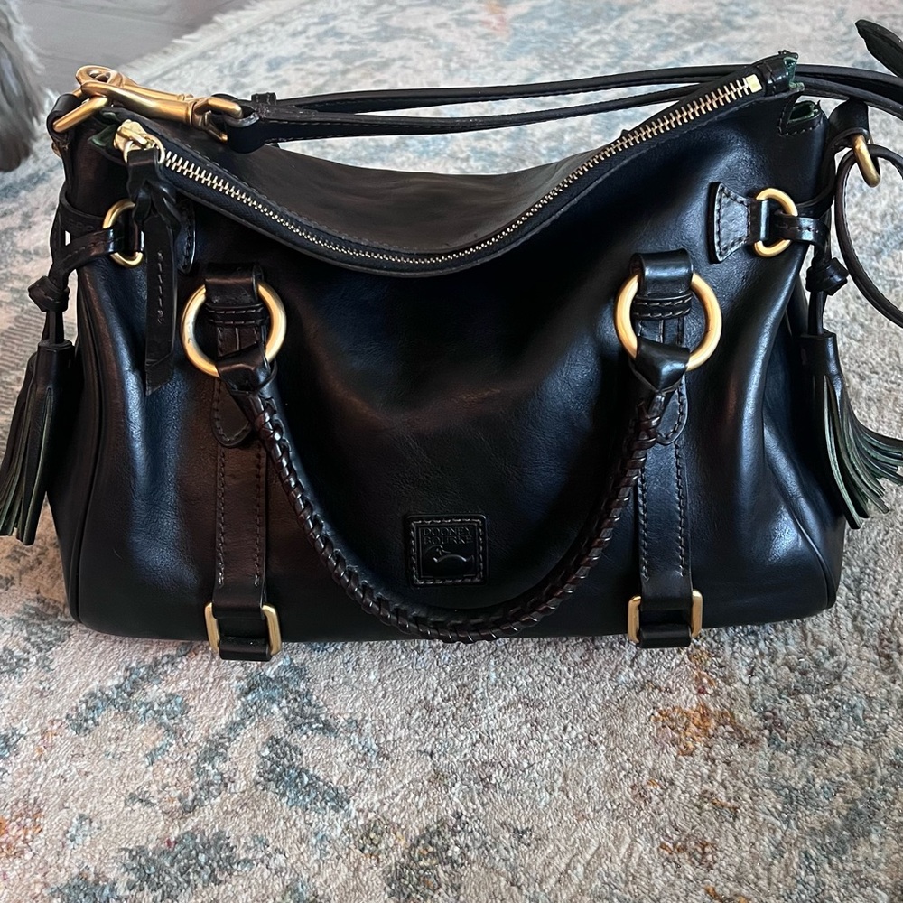 Dooney & Bourke Black Leather Shoulder Bag with Gold Hardware